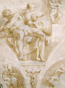 Il profeta Giona e due lunette distrutte (disegno per la Cappella Sistina)